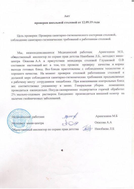 Проверка школьной столовой