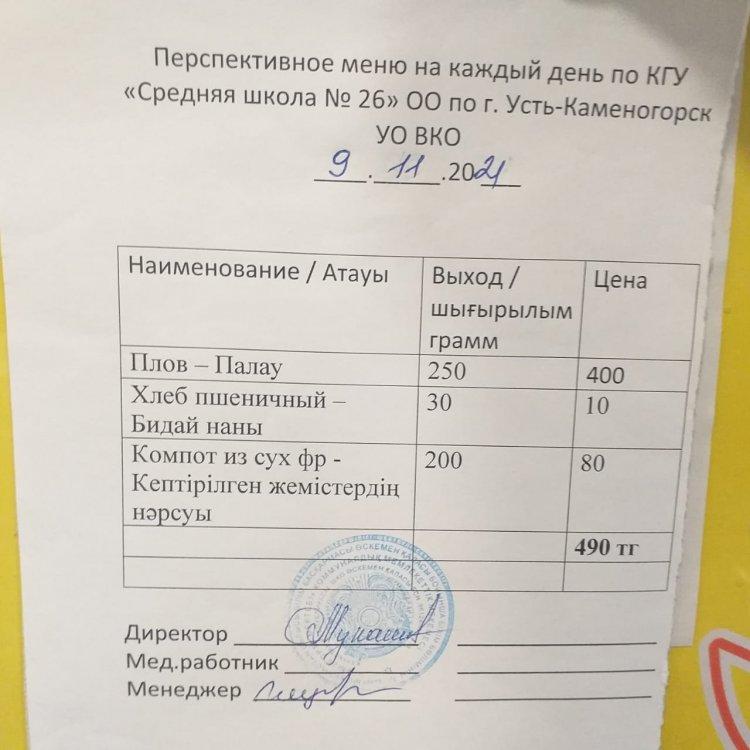 9 қарашаға арналған мәзір. Меню на 9 ноября