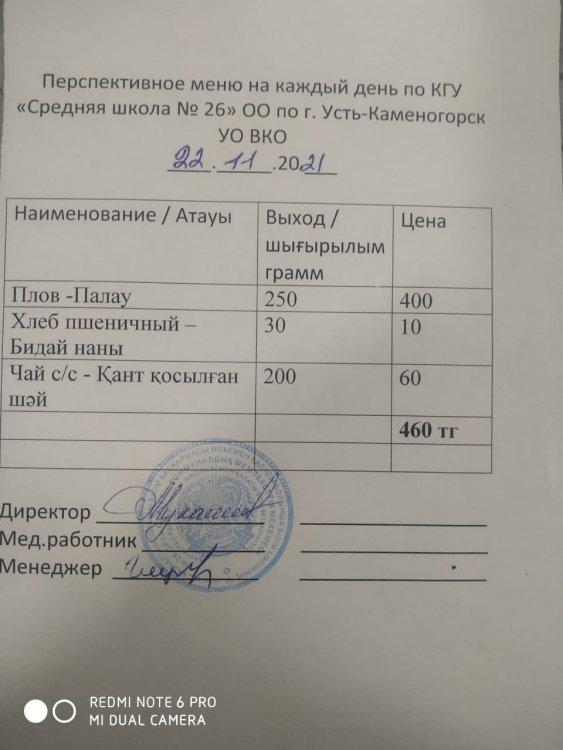 Меню с 22.11.21 по 26 .11.21