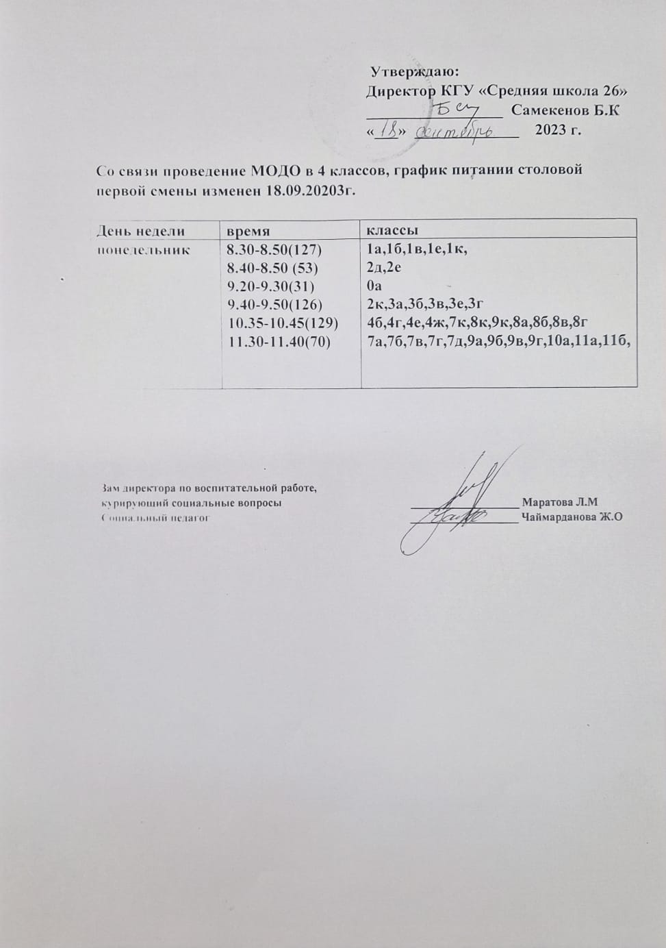 Изменения в графике питания на 18 сентября 2023 г.